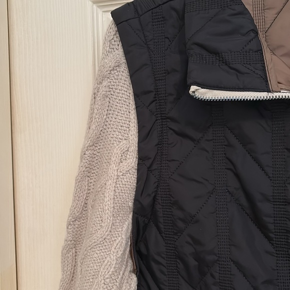 DEMOCRACY Black stone Puffer Vest Cable Knit Sweater Arms Jacket - Picture 5 of 6